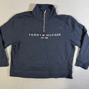 Tommy Hilfiger Women's‎ Half Zip Boxy Pullover Sweatshirt Jumper Navy Blue XL